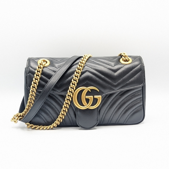 Authentic Gucci Black Leather Marmont Small Flap Shoulder Chain Crossbody Bag - Picture 3 of 13